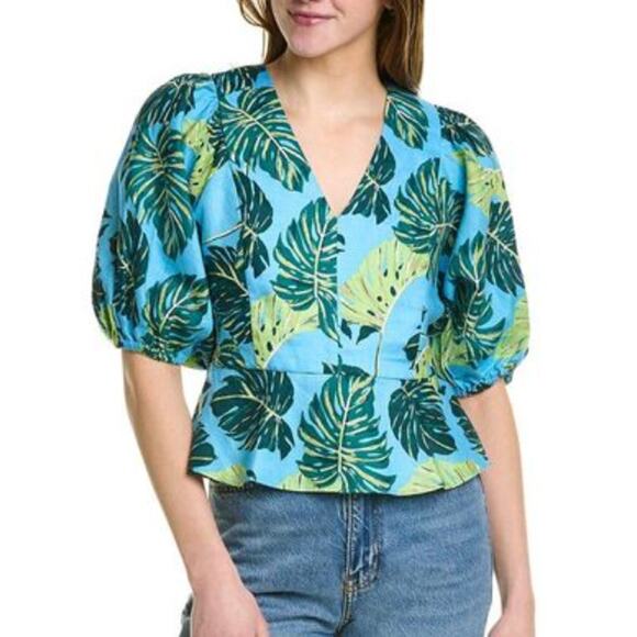 DRAPER JAMES Tropical Palm Women's Puff Sleeve Blouse Top Size 18 Colorful - Picture 8 of 8